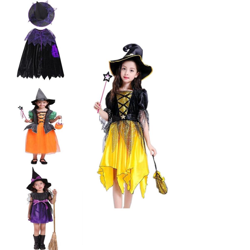 Enchanting Children Halloween Cosplay Witch Costume For Baby Girls With Bow Decoration