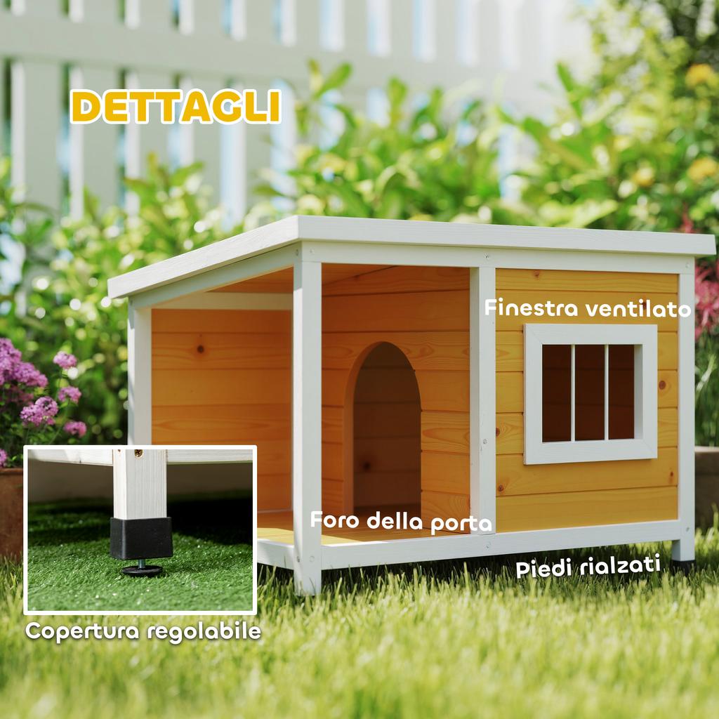 Outdoor Dog Kennel In Fir Wood with Covered Veranda and Tilting Roof, 85.5x62x60 Cm, Multicolored