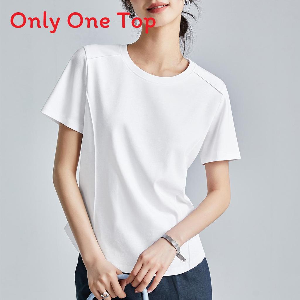 Camiseta de Manga Corta de Algodón y Seda para Mujer con Diseño de Empalme para Estilo Urbano Casual