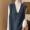 Pure Wool V-Neck Knit Vest - Versatile, Solid Color, Loose Fit, Sleeveless Pullover Cardigan