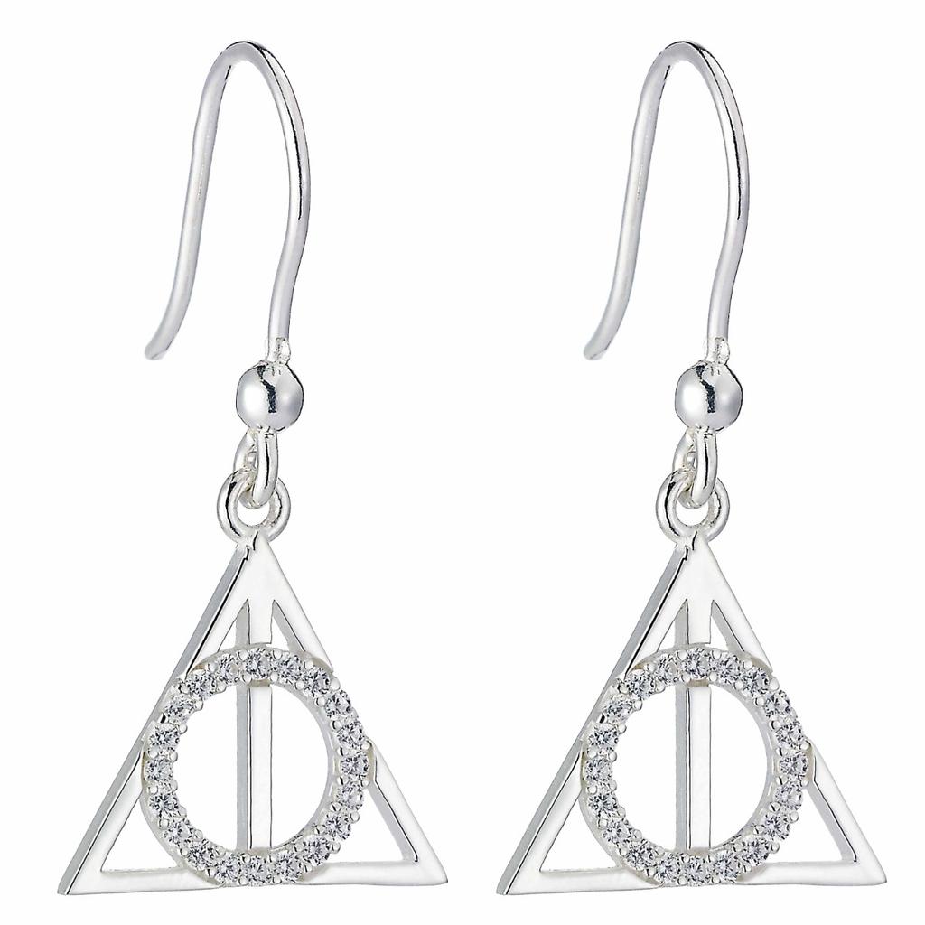 Harry Potter Sterling Silver Deathly Hallows Drop Earrings with Crystals