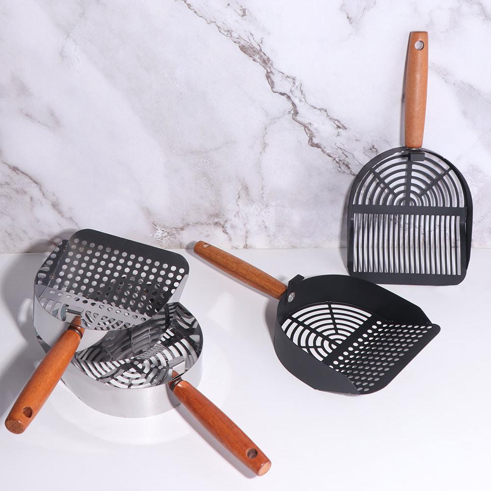 Stainless Steel Cat Litter Scoop Long Wood Handle Toilet Garbage Picker  Cleaning Tool