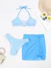 Set Bikini în 3 Piese 2024, Culoare Bomboană, cu Șireturi, tip Halter, cu Fustă Transparentă