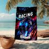 Custom Name Ultra-Soft Beach Towel with Racing Theme,Ideal for Pool - Camping, Diving - Perfect Travel Essential, Vibrant Beach Towel.