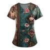 Plus Size Printed Scrub Working Uniform Tops For Women's V-Neck Print Short Sleeve Fun T-Shirts Workwear Tee With Pockets