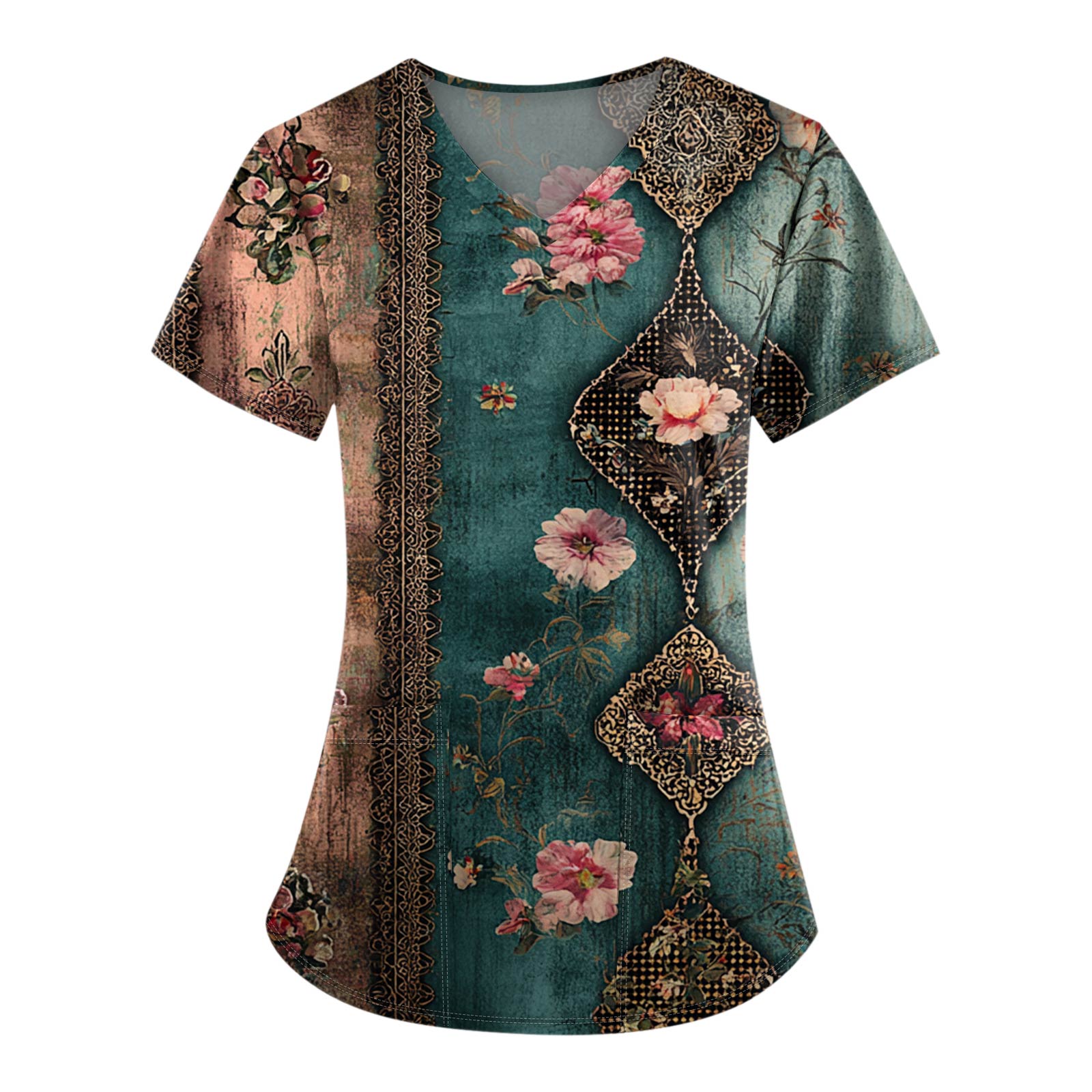 

Рабочая форма больших размеров с принтом, топы для женщин, забавные футболки с короткими рукавами и v-образным вырезом с принтом, рабочая одежда, футболка с карманами L армия зеленый