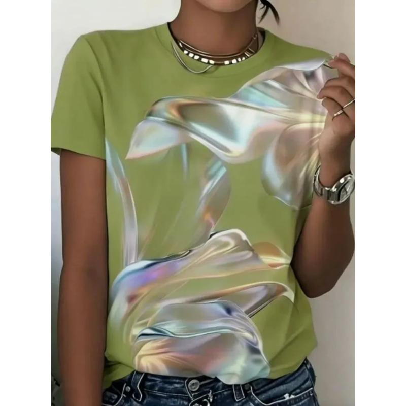 Summer Women's Color 3D Printed Crew Neck T-Shirt