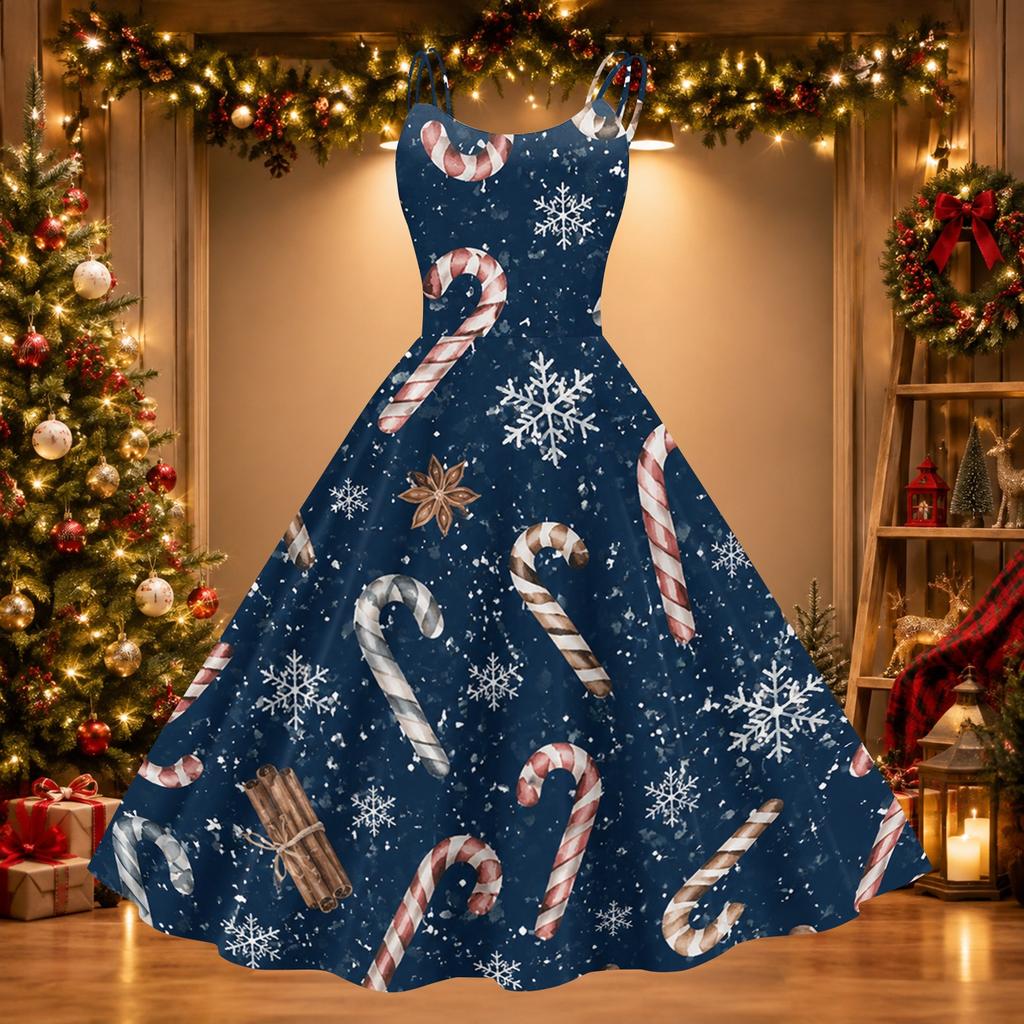 Women's Sexy Off Shoulder Christmas Print Retro Dress for Party