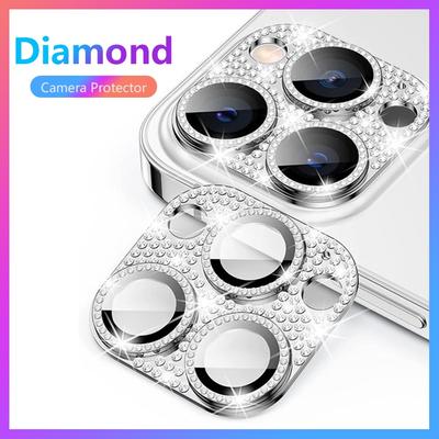 Kameraschutz für iPhone 11 12 13 14 Pro Max 13 Mini / 14 Plus Glitzer Strass Kameraobjektiv Metallschutzring