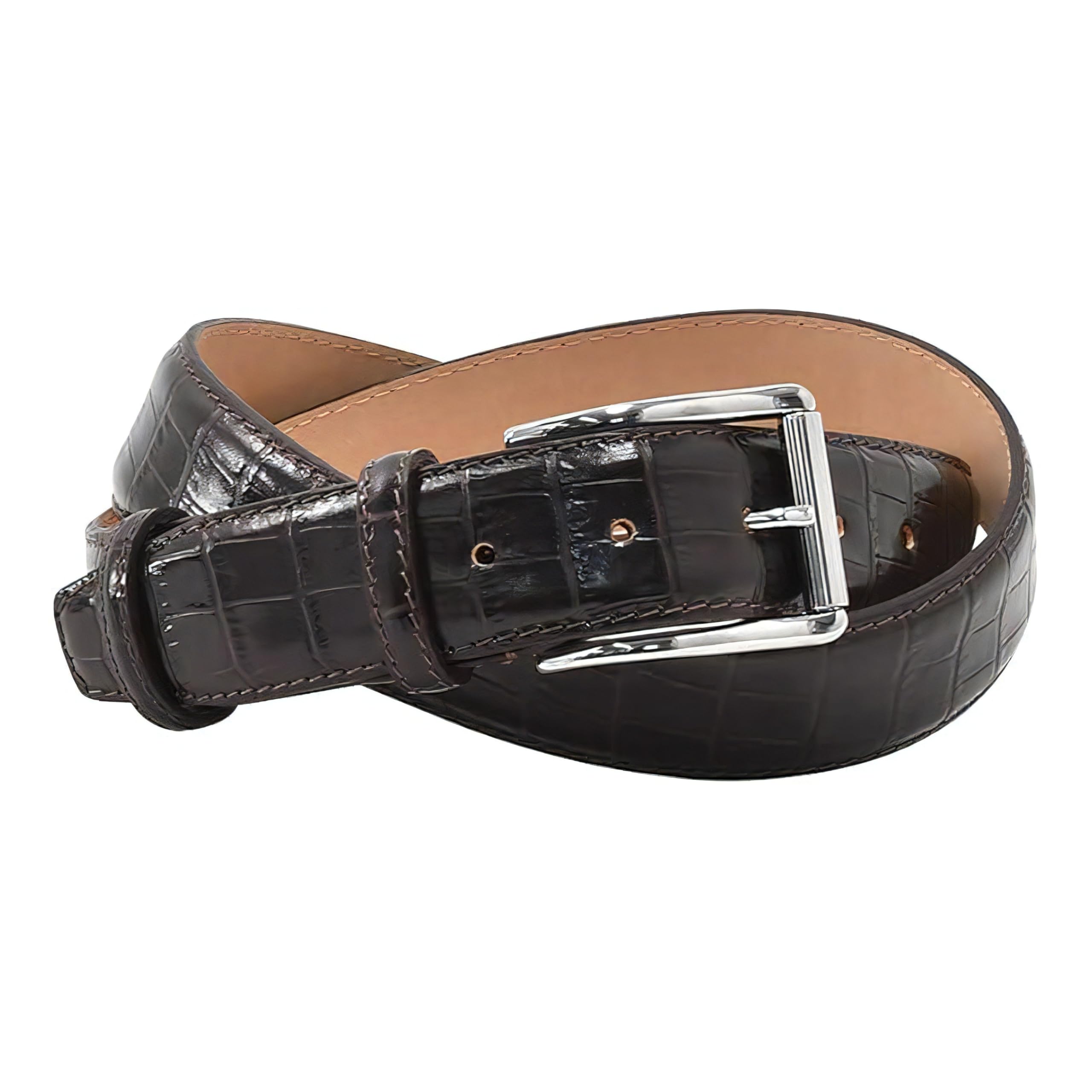 

Predivino Genuine Italian Leather Fully Long Includes Adjustment Stylish and Dark Brown Men s Crocodile-Embossed Belt, Handmade, Durable,