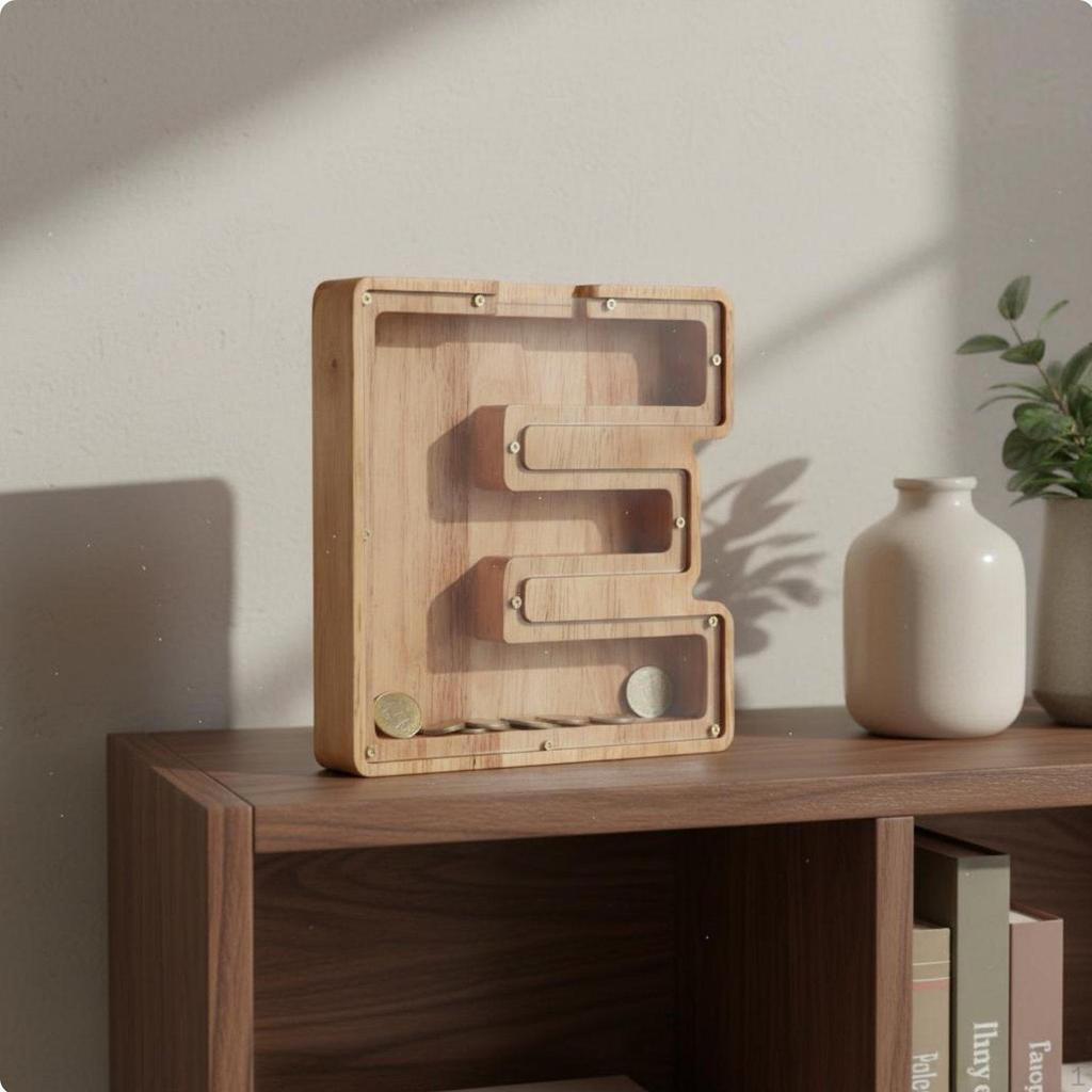 Wooden Letter Piggy Bank Wood Alphabet Money Box Creative Design for Kids, Young