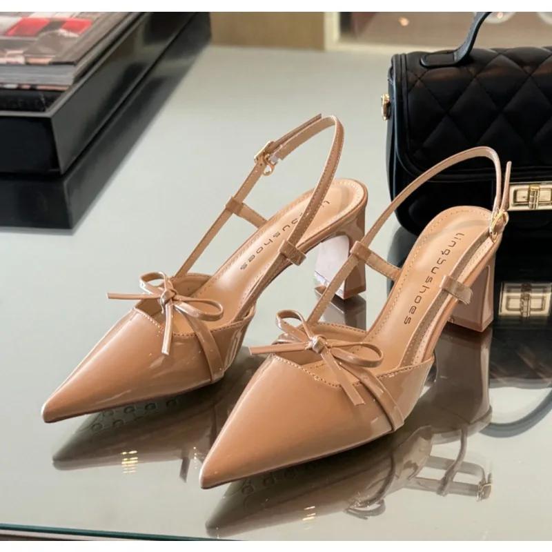 2025 Summer New Pointed Toe Design with Bow High Heels Pumps Wedding Banquet Luxury Live Broadcast Hot Fashion Sandals