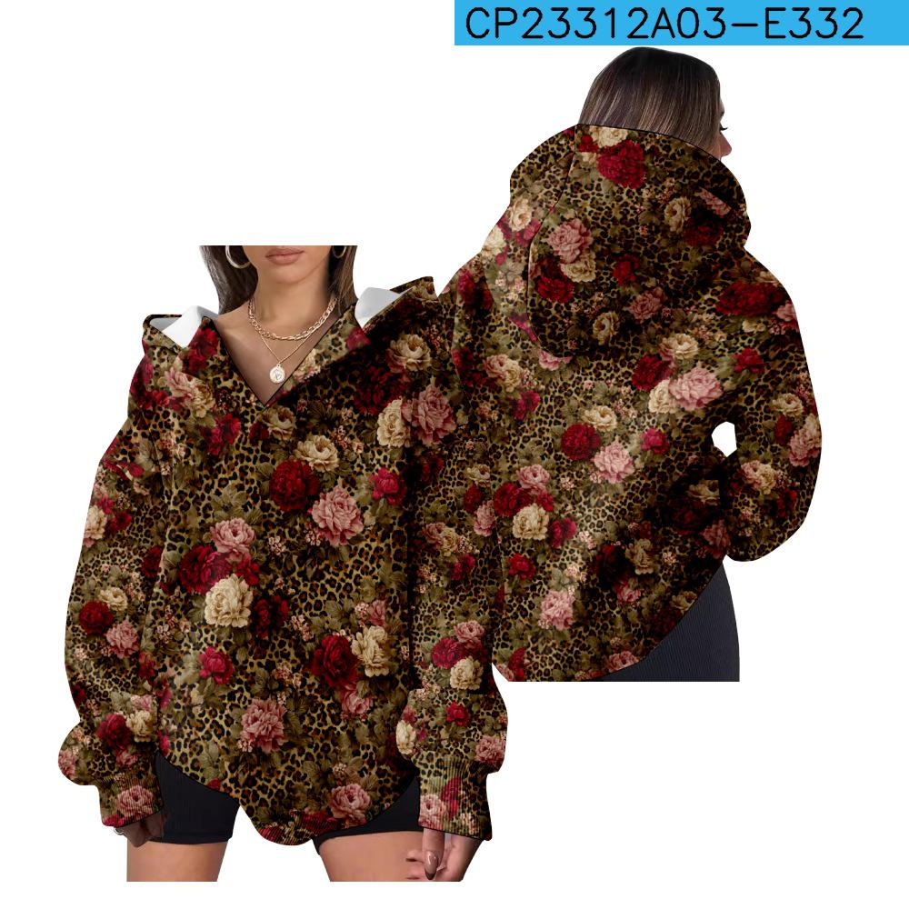 European and American Style Women's Hooded Sweatshirt - Casual, Loose Fit 3D Print for Autumn and Winter