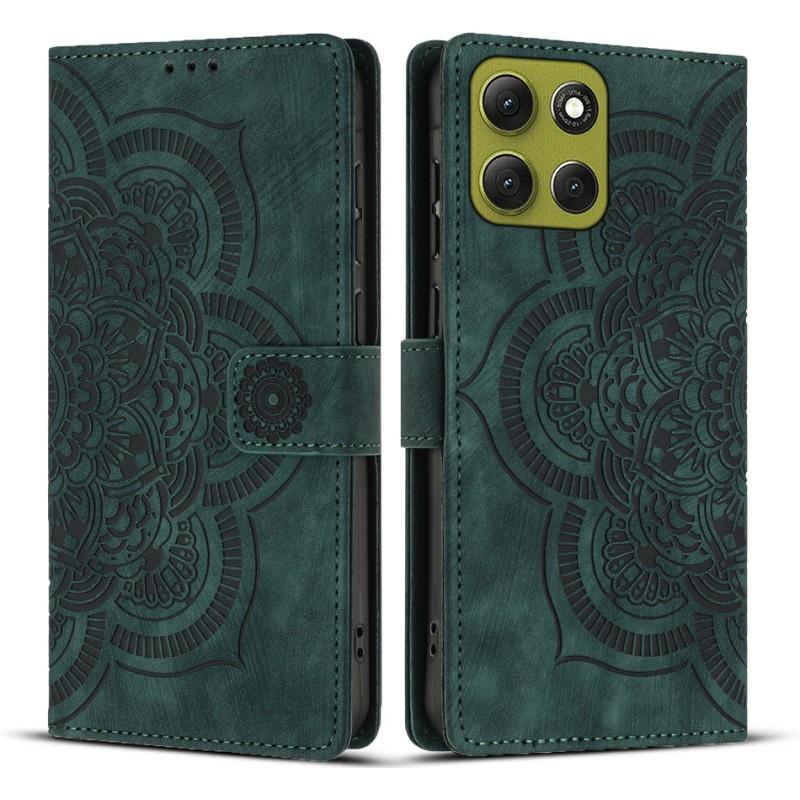 

For Motorola Moto G86 5G Leather Case WANLONFENG HDM Series Mandala Imprint Wallet Stand Phone Cover Green