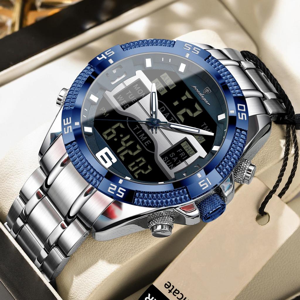 POEDAGAR Sports Luxury Man Wristwatch Dual Time Display Digital Week Date LED Luminous Men Watch Electronic Quartz Watches