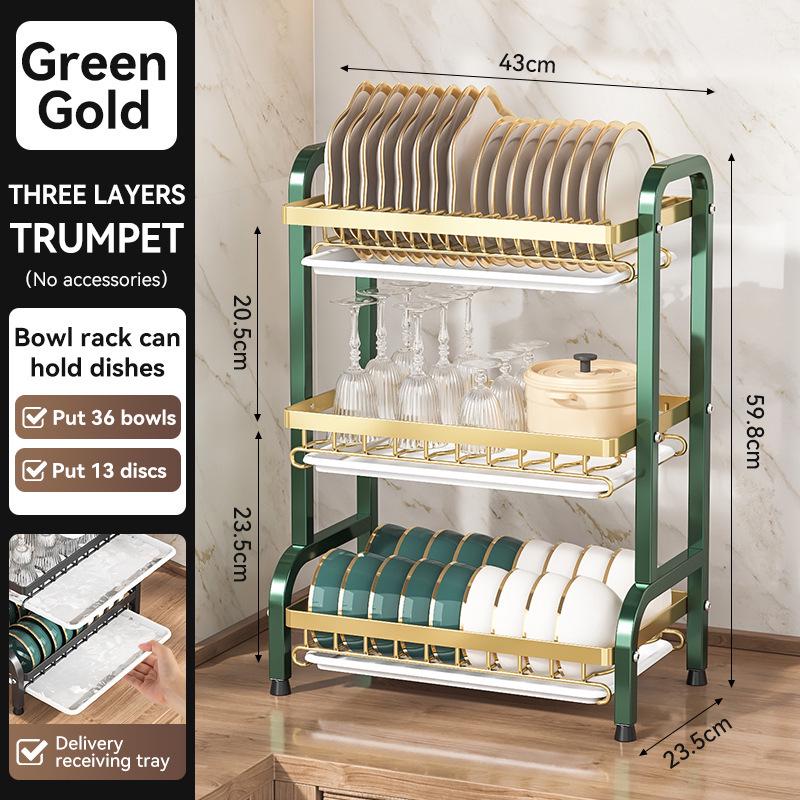Multifunctional Kitchen Storage Rack for Bowls, Plates, and Chopsticks – Layered Countertop Drainer Organizer.