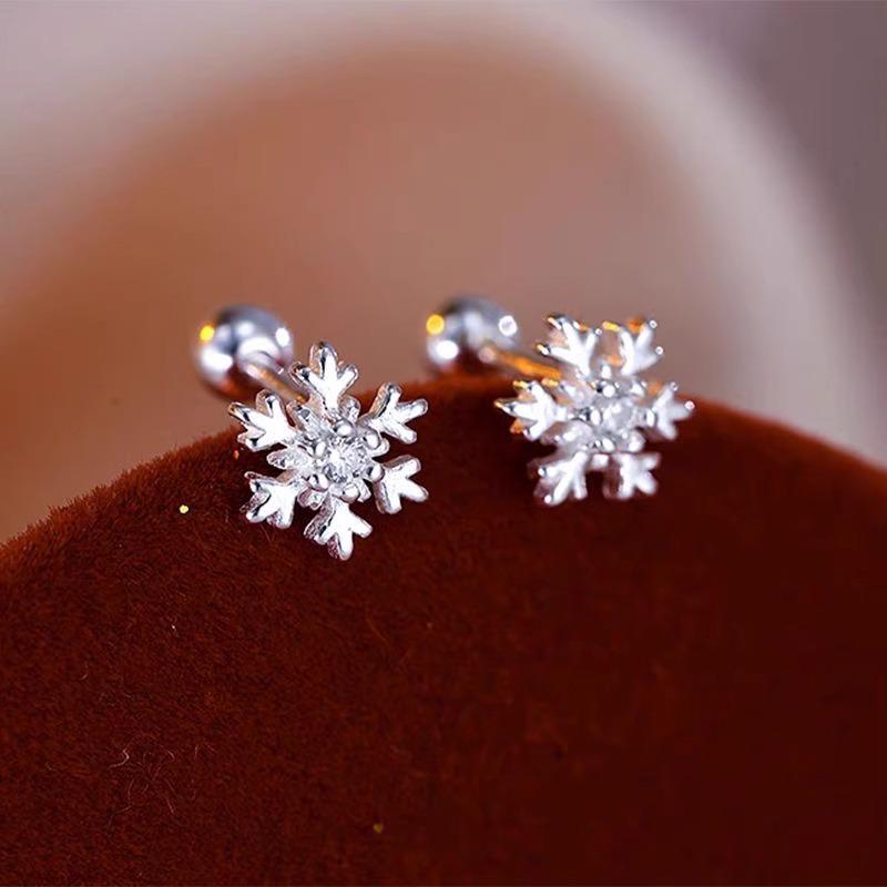 Elegant Diamond Snowflake Stud Earrings - Anti-Drop Screw Twist for Women - Festive Christmas Accessory