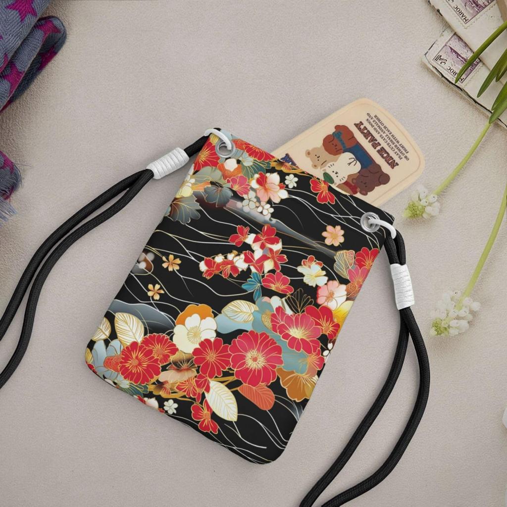 IRIHISKY Smartphone Pouch, Japanese Style, Floral Print, Cherry Blossom Design, Mini Shoulder Bag, Smartphone Bag, Crossbody Bag, Women's Gadget