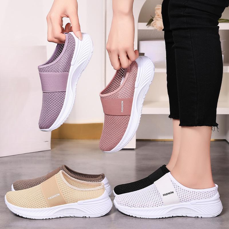 Women's Shoes Toe Caps Semi-flat Shoes Breathable Casual Shoes Slippers Single Shoes