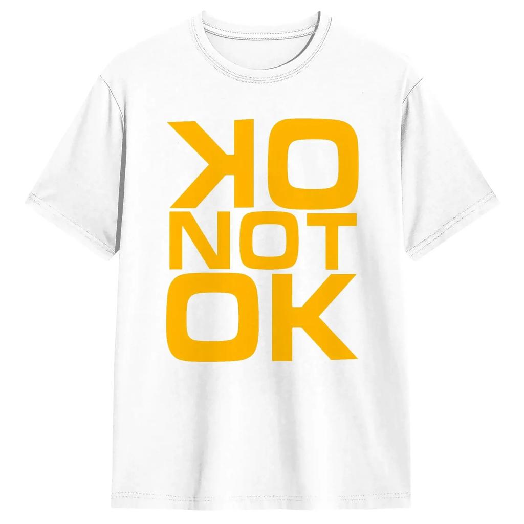 Übergroßes Schwarzes Baumwoll-Streetwear-T-Shirt mit Kräftigem Gelben „OK NOT OK“ Statement-Grafikdruck Merch Damen- und Herren-T-Shirts