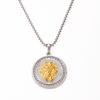 European & American Stainless Steel Necklace with Gold Inlaid Diamond Lion Wolf Pendant - Hip Hop Titanium Jewelry Set