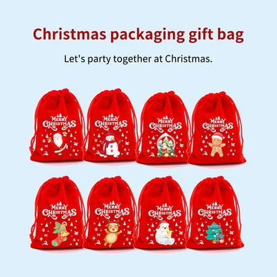 12 STÜCK Rote Weihnachts-Samtbeutel, Kordelzugbeutel, Weihnachtsgeschenke, Weihnachtssüßigkeitstüten, Weihnachtsdekorationen für Zuhause