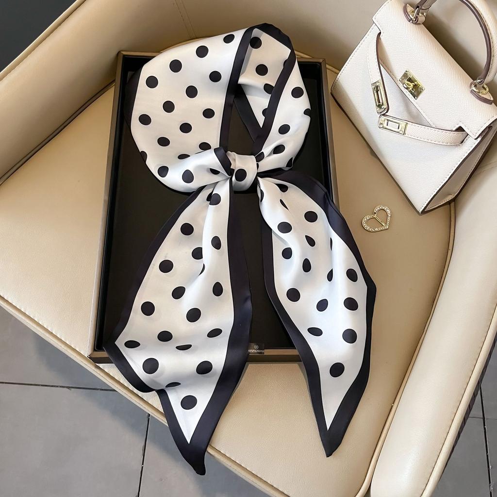 Long oblique corner scarf silk scarf high-end fashion versatile scarf streamer strap bag simulation silk Korean version scarf