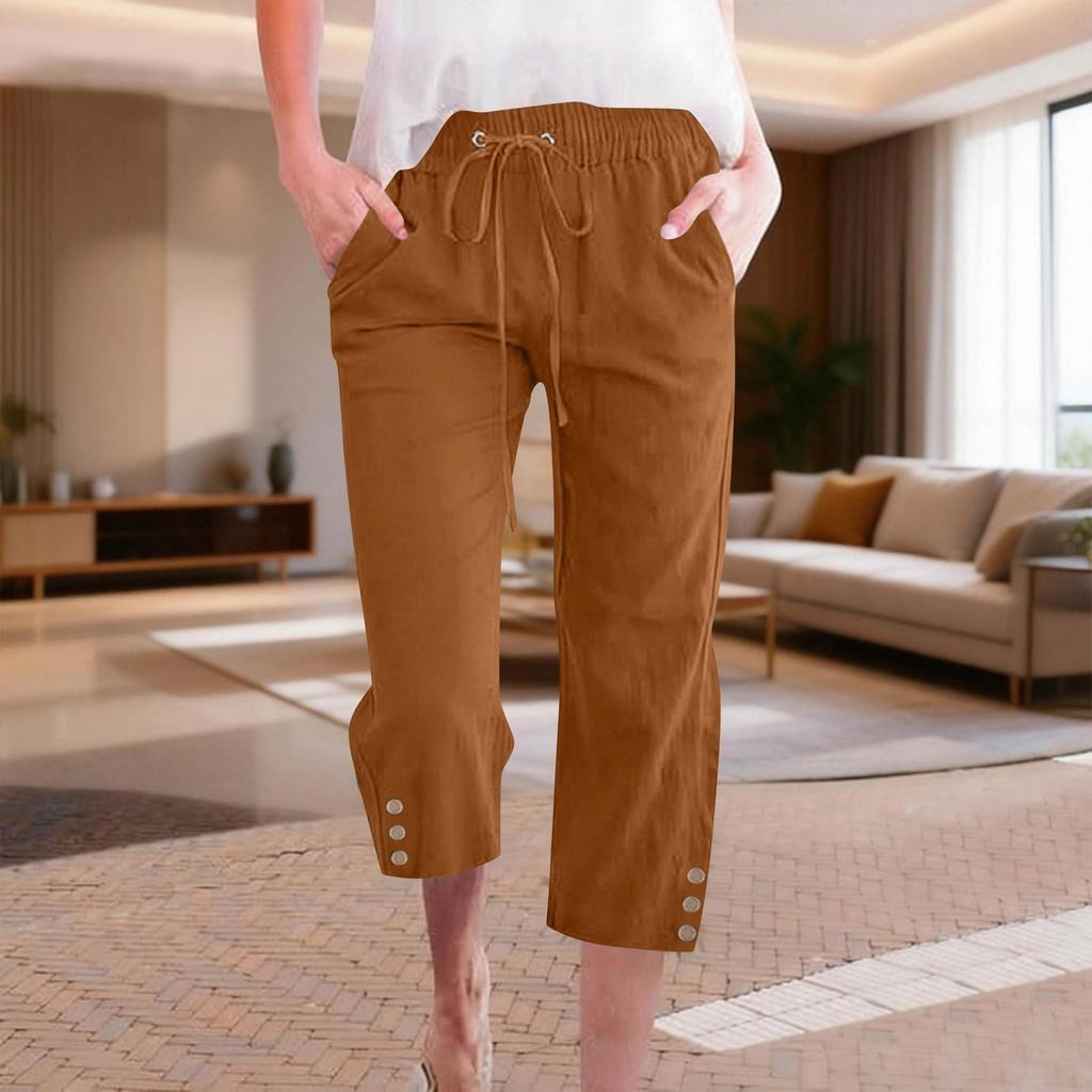 Women's Casual And Fashionable Color Loose Pants With Pocketes