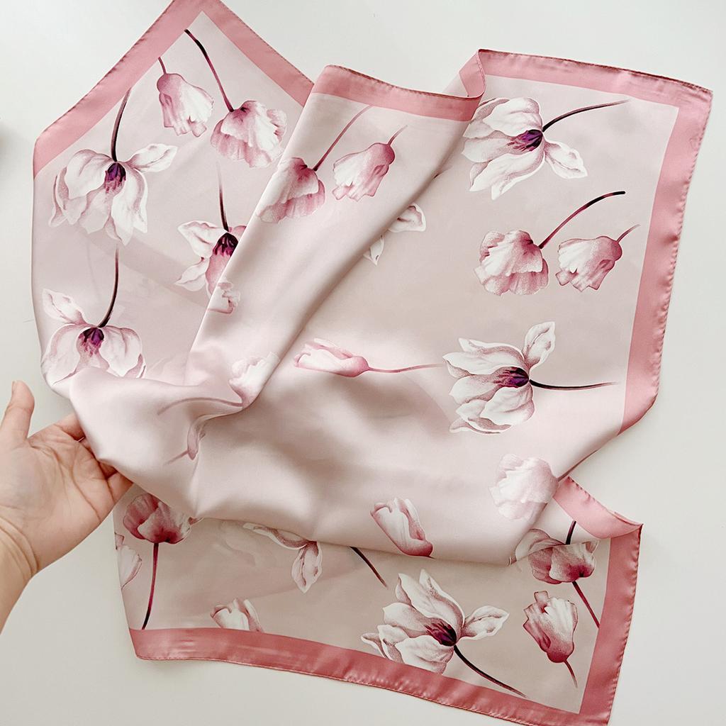 Fashion 70Cm Square Bohemia Luxury Women'S Silk Satin Small Scarves Flower Printed Headscarf Designer Scarf Headband Hijab