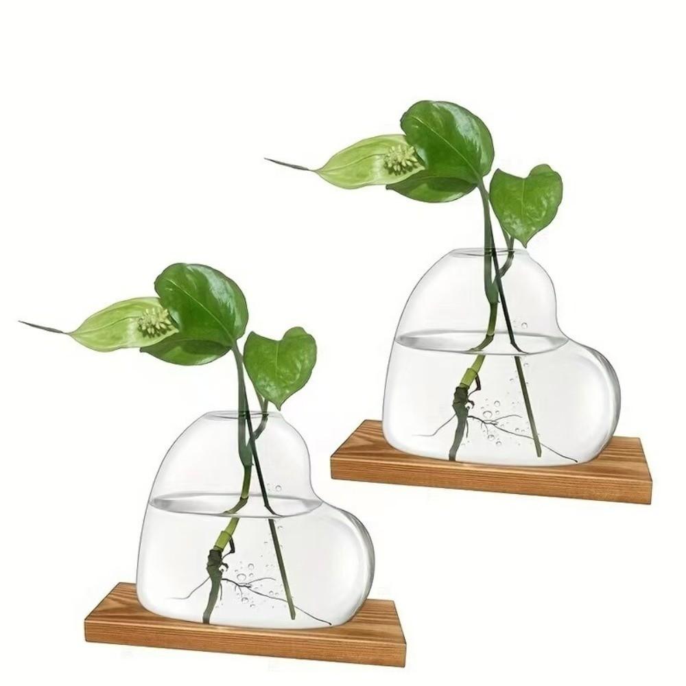 Wooden Stand Love Shaped Vase Transparent Plant Propagation Station  Living Room