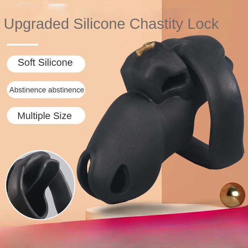 Esclusivo nuovo modello Gabbia per la castità in silicone Blocco per pene maschile Con 5 anelli per pene Giocattoli sessuali Per uomini Sissy Femboy Stretcher Gay Er