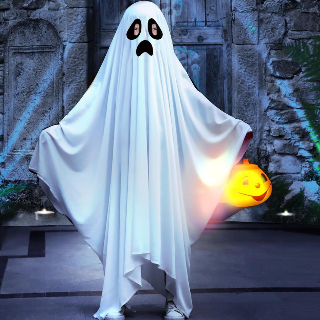 Maazusa Halloween Ghost Cosplay Costume, Full-Body Cloak, Dracula Ghost Jumpsuit, Cute Costume for Parents and Children, Adults, and Kids (Children's