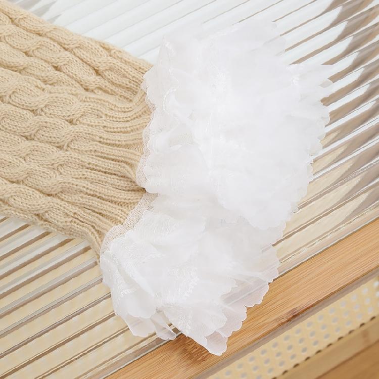 Aesthetic Fashion Cable Knit Stretch Leg Warmer Fairycore Boot Covers Sweet Tiered Ruffled Lace Trim Leg Sleeve Socks