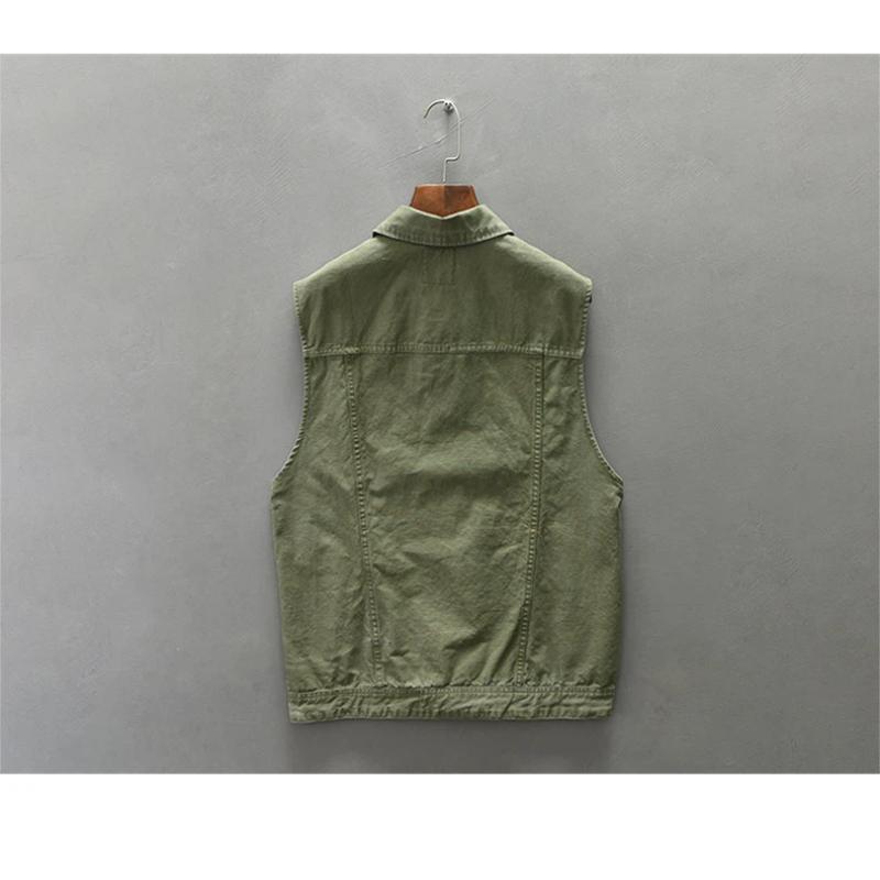 Gilet cargo style rétro coréen pour homme Veste de pêche Gilet Multi-poches Veste sans manches 100% Coton Gilet décontracté Homme