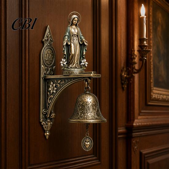 Resin Religious Statue Our Lady of Grace Wall Bell, Catholic Chime, Virgin Mary Chime For Meditation Hanging Prayer Bell for Home Altar Christian