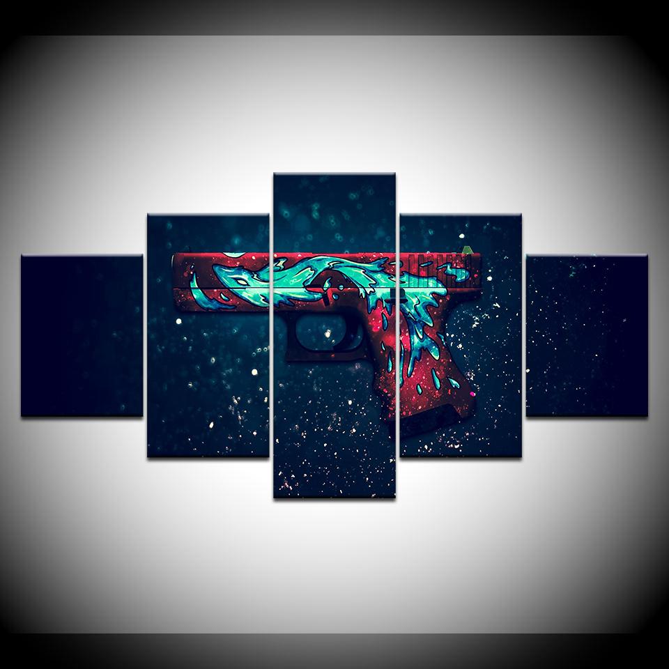 Counter Strike Waffe 5-teiliges Wandbild Leinwanddruck modernes Poster Modulare Kunstmalerei für Wohnzimmer Heimdekoration