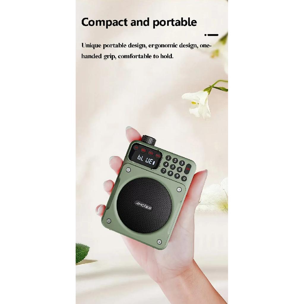 Mini Digital FM Radio HD Display 76-108mhz Radios Wireless Bluetooth 5.3 Speaker Portable Voice Amplifier with TF Card USB Slot