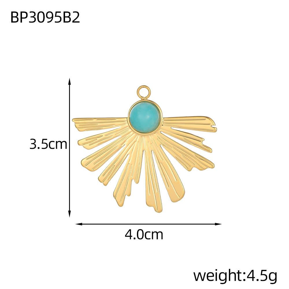 CARLIDANA Stainless Steel Multi-Color Natural Stone Jewelry Charm Fan Round Pendant for DIY Necklace Earrings Accessories