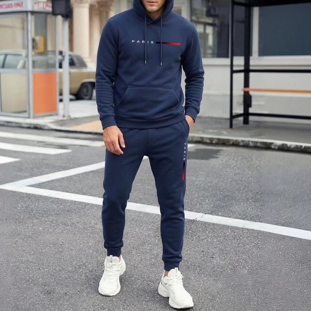 Men's Letter Print Hoodie and Sweatpants 2-Piece Set Casual Pullover Matching Outfit for Fall Winter