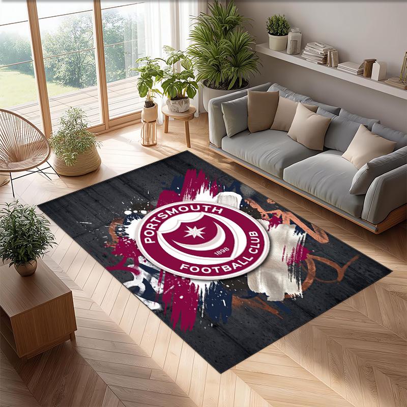 Tappeto Morbido Area Rug con Motivo Calcio Portsmouth FC Antiscivolo Tappeto per Pavimento Interno Tappetino Decorazione Sportiva per Camera da Letto