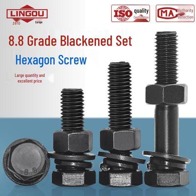 High-Strength Black Hex Bolt Set with Nuts & Washers (Sizes M5-M16)