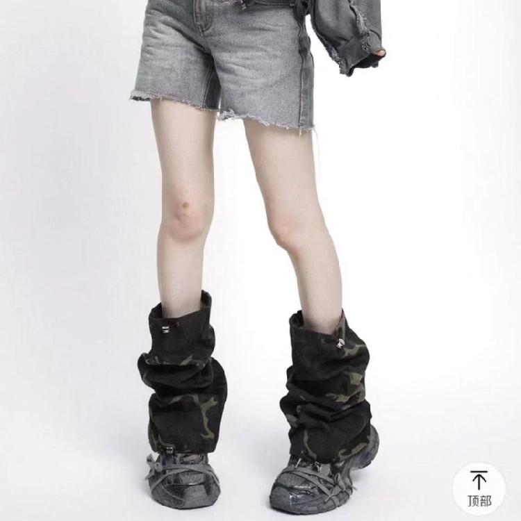 Harajuku Punk Tiered Ruffle Leg Wrap Cover with Ties Bandages Stretch Flared Leg Warmers Footless Long Socks for Women