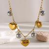 MamacitaSlay 316L Stainless Steel Double Color Heart Ball Pendant Necklace Party Waterproof Neck Jewelry Women's Charm Necklace