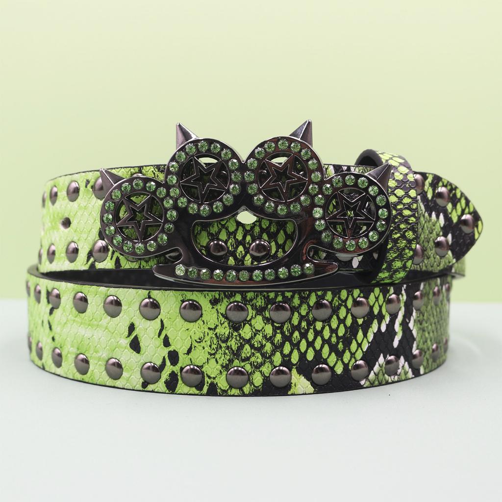 Rhinestone Tiger Claw Buckle Belt Rivet Punk Decoration Women's Belt Abi Decorative Python Pattern Belt