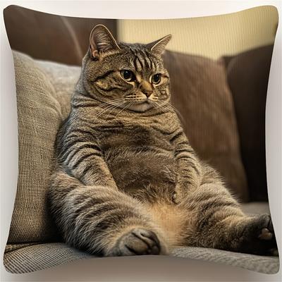 1 Stück fauler getigerter Katzen-Aufdruck Kissenbezug, geeignet für Sofa, Schlafzimmer, Wohnzimmer, ein humorvolles Geschenk für Katzenliebhaber