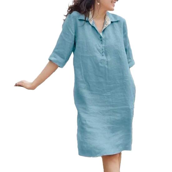 

Женское платье, свободное, с рукавами три четверти, однотонное, с лацканами, до колена, мягкое, трапециевидное, повседневное, весна-лето, платье миди 3XL небесно-голубой