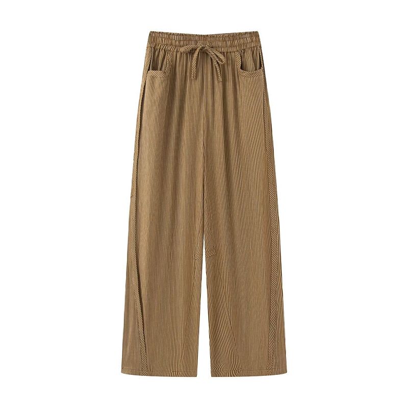 

Autumn New Arrival Fashion Wind Foreign Trade Women s Clothing Fashion Minimalist Bohemia Striped Overalls Straight-leg Casual Pants Khaki XL