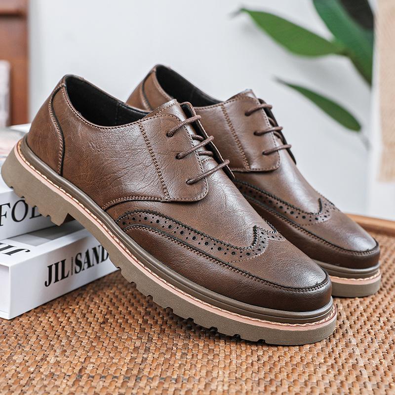 Men's shoes spring new leather shoes men's British business dress round head derby shoes casual shoes men