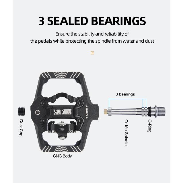 ThinkRider Bicycle Lock Pedal 2 In 1 With Free Cleat For SPD System MTB Road Aluminum Anti-slip Sealed Bearing Lock Accessories