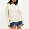Женский ретро пуловер с воротником-стойкой и косами, с карманами, цветной узор